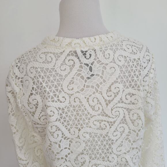 Yoana Baraschi White Lace Jacket Cropped Semi Sheer Scalloped Women 8 - Picture 6 of 14